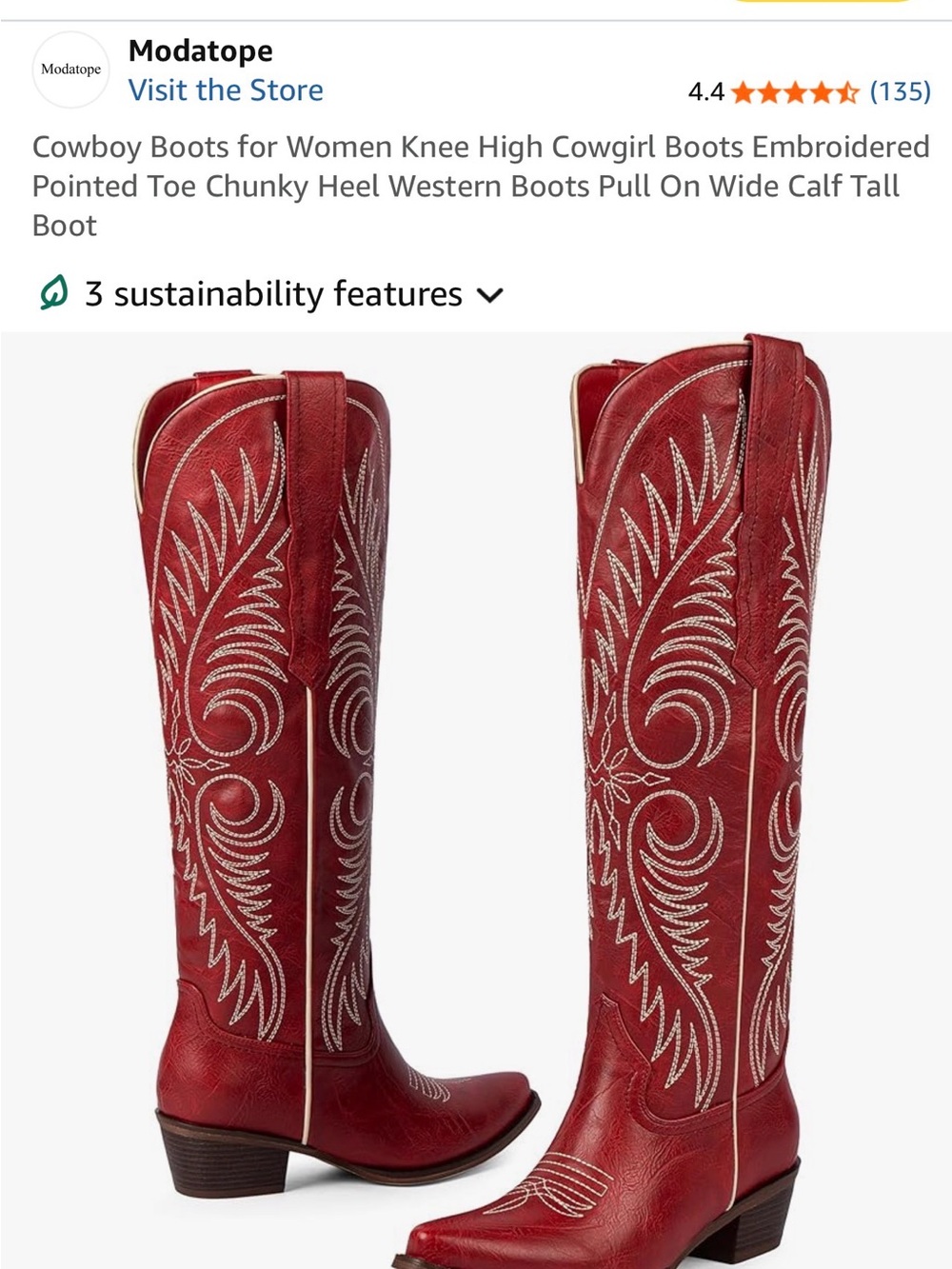 Modatope Women's Red Embroidered Over-the-Knee Western Boots